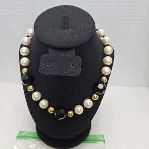 CHOKER FAUX PEARL/BEAD NECKLACE, SCREW-TYPE FASTERNER